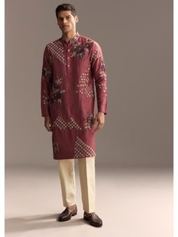 KALKI FASHION - Maroon Silk Blend Mandarin Neck Kurta With Pant