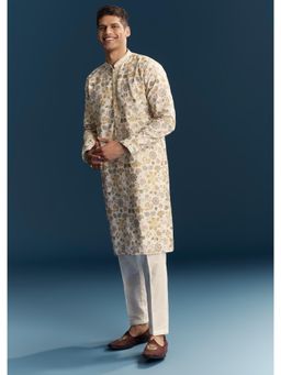 KALKI FASHION - Cream Cotton Silk Mandarin Neck Kurta With Pant