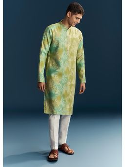 KALKI FASHION - Green Cotton Silk Mandarin Neck Kurta With Pant