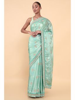 Soch - Women Green Silk Embroidered Saree with Unstitched Blouse