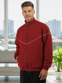 CHKOKKO - Men Maroon Stand Collar Solid Windcheater Jacket