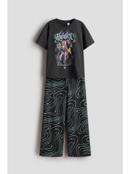 H&M - Girls Black Printed Cotton Pyjamas