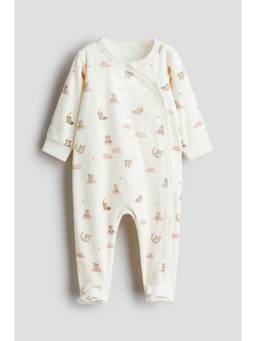 H&M - Girls White Printed Velour Sleepsuit