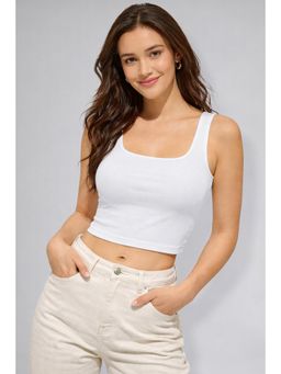Twenty Dresses by Nykaa Fashion - Womens White Square Neck Crop Tank Top
