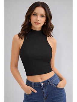 Twenty Dresses by Nykaa Fashion - Womens Black High Neck Sleeveless Crop Top