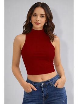 Twenty Dresses by Nykaa Fashion - Womens Maroon High Neck Sleeveless Crop Top