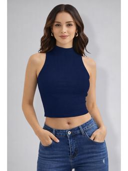 Twenty Dresses by Nykaa Fashion - Womens Navy Blue High Neck Sleeveless Crop Top