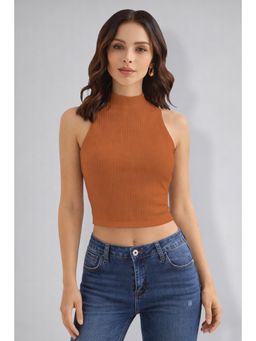 Twenty Dresses by Nykaa Fashion - Womens Rust High Neck Sleeveless Crop Top
