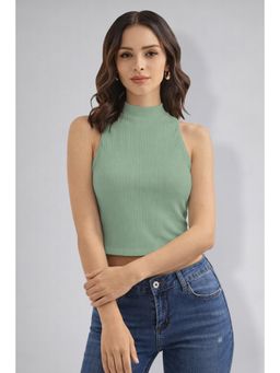 Twenty Dresses by Nykaa Fashion - Womens Teal High Neck Sleeveless Crop Top