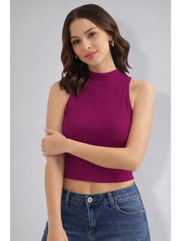 Twenty Dresses by Nykaa Fashion - Womens Wine High Neck Sleeveless Crop Top