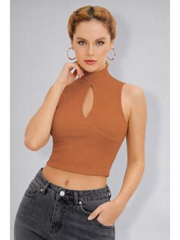 Twenty Dresses by Nykaa Fashion - Womens Rust High Neck Keyhole Crop Top