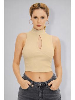 Twenty Dresses by Nykaa Fashion - Womens Beige High Neck Keyhole Crop Top