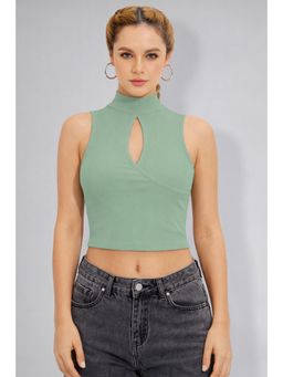 Twenty Dresses by Nykaa Fashion - Womens Teal High Neck Keyhole Crop Top