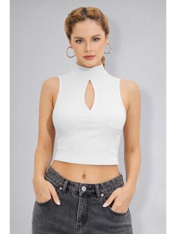 Twenty Dresses by Nykaa Fashion - Womens White High Neck Keyhole Crop Top