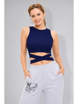 Twenty Dresses by Nykaa Fashion - Womens Navy Blue Wrap Tie Crop Top