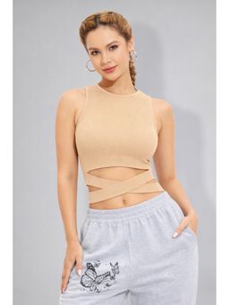 Twenty Dresses by Nykaa Fashion - Womens Beige Wrap Tie Crop Top