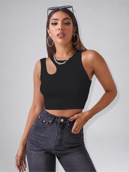 Twenty Dresses by Nykaa Fashion - Womens Black Sleeveless Cut-Out Crop Top