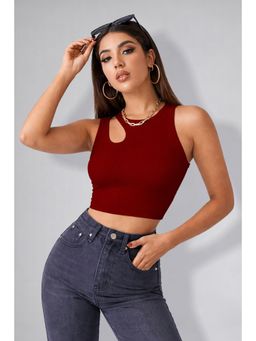 Twenty Dresses by Nykaa Fashion - Womens Maroon Sleeveless Cut-Out Crop Top