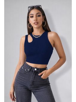 Twenty Dresses by Nykaa Fashion - Womens Navy Blue Sleeveless Cut-Out Crop Top