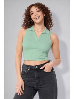 Twenty Dresses by Nykaa Fashion - Womens Teal Sleeveless Collar V-Neck Top