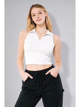 Twenty Dresses by Nykaa Fashion - Womens White Sleeveless Collar V-Neck Top