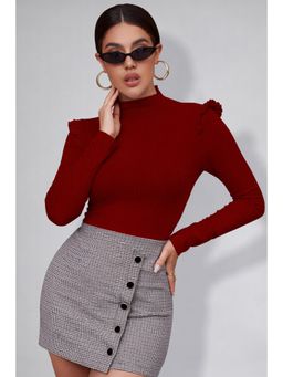 Twenty Dresses by Nykaa Fashion - Womens Maroon High Neck Ruffle Top