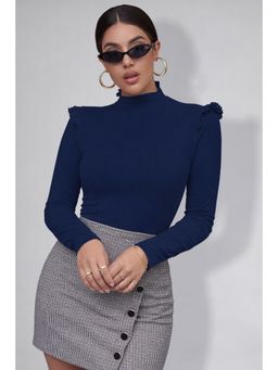 Twenty Dresses by Nykaa Fashion - Womens Navy Blue High Neck Ruffle Top