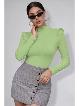 Twenty Dresses by Nykaa Fashion - Womens Pista Green High Neck Ruffle Top