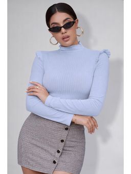 Twenty Dresses by Nykaa Fashion - Womens Sky Green High Neck Ruffle Top