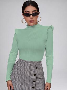 Twenty Dresses by Nykaa Fashion - Womens Teal High Neck Ruffle Top