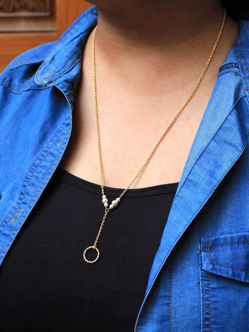BeAbhika Lariat Necklace With A Ring Drop