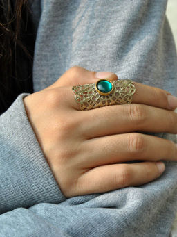 BeAbhika - Green Filigree Ring