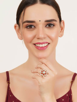 BeAbhika - Red Beaded Bloom Adjustable Ring