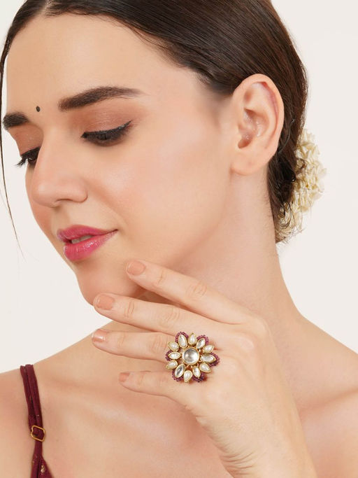BeAbhika Purple Adjustable Kundan Cocktail Ring