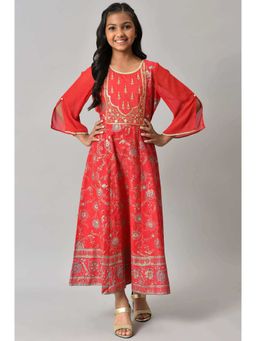 Aurelia - Girls Red Embroidered Festive Dress