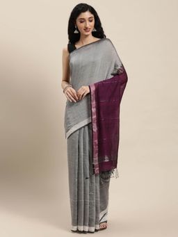ArtEastri - Grey Cotton Handloom Saree without Blouse