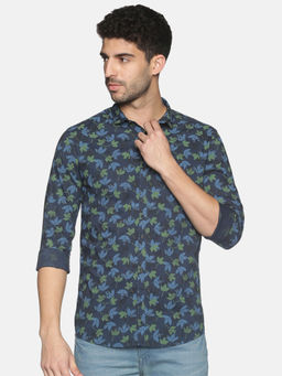 SHOWOFF - Mens Casual Navy Blue Slim Fit Full Shirt