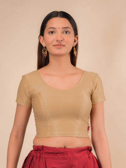 BINDIGASM'S ADVI - Self Design Cotton Stretchable Pull On Stitched Blouse Beige