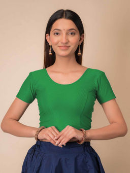 BINDIGASM'S ADVI - Self Design Cotton Stretchable Pull On Stitched Blouse Green