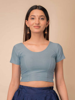 BINDIGASM'S ADVI - Self Design Cotton Stretchable Pull On Stitched Blouse Grey
