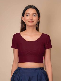 BINDIGASM'S ADVI - Self Design Cotton Stretchable Pull On Stitched Blouse Maroon