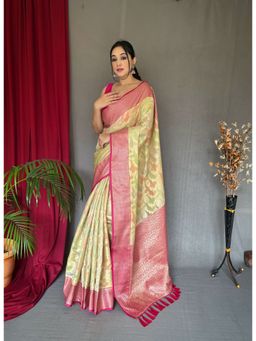 EXCLUSIVA - Cream Tissue Silk Woven Saree with Unstitched Blouse