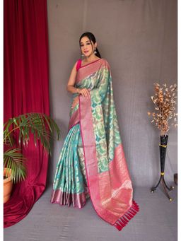 EXCLUSIVA - Blue Tissue Silk Woven Saree with Unstitched Blouse