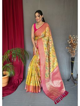 EXCLUSIVA - Yellow Tissue Silk Woven Saree with Unstitched Blouse