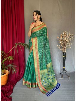 EXCLUSIVA - Green Patola Woven Saree with Unstitched Blouse