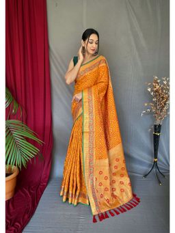 EXCLUSIVA - Mustard Patola Woven Saree with Unstitched Blouse