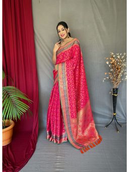 EXCLUSIVA - Pink Patola Woven Saree with Unstitched Blouse