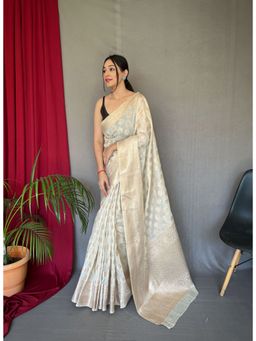 EXCLUSIVA - Cream Woven Saree with Unstitched Blouse