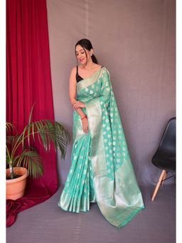 EXCLUSIVA - Green Woven Saree with Unstitched Blouse