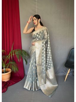 EXCLUSIVA - Grey Woven Saree with Unstitched Blouse